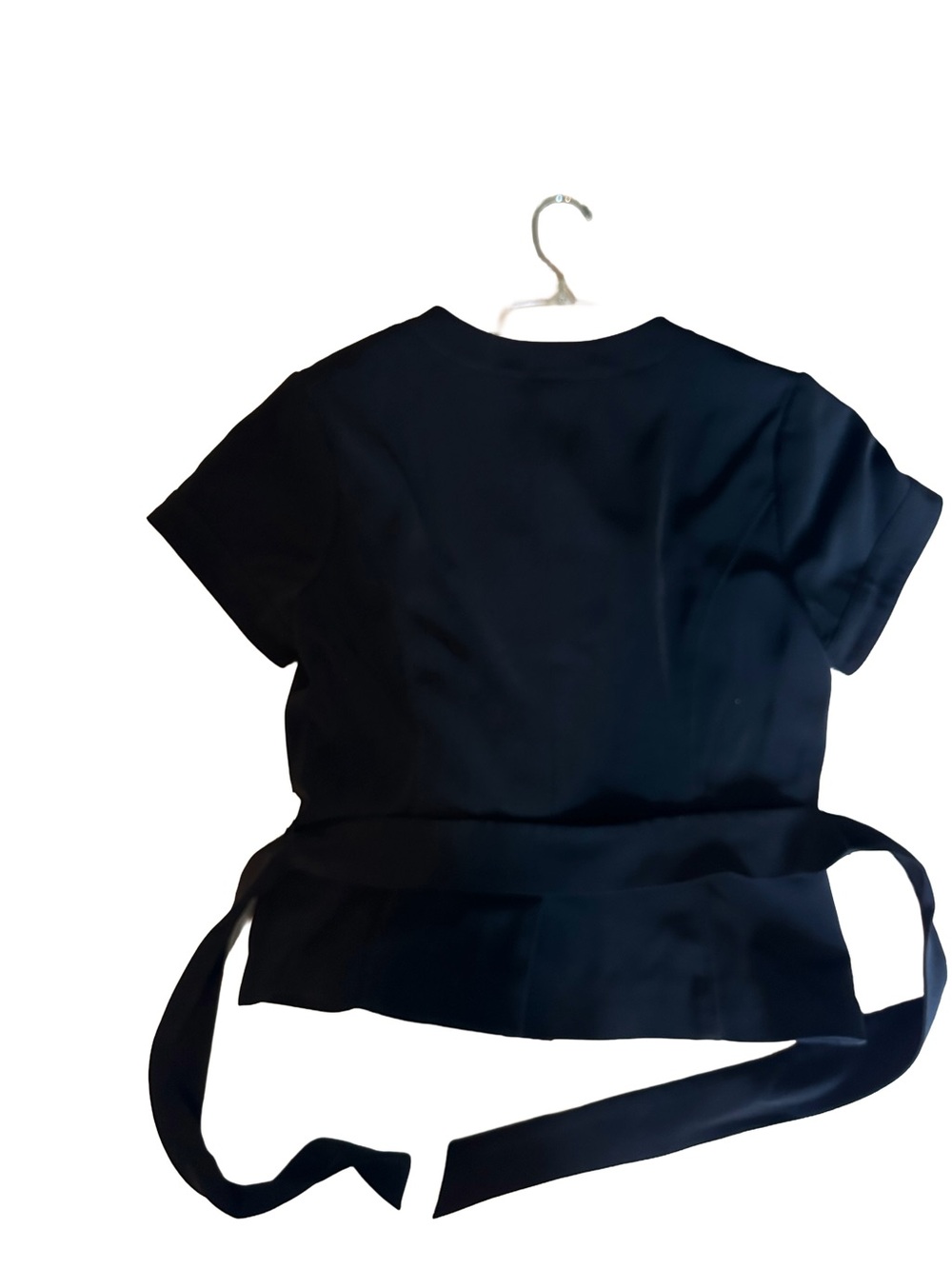 White House Black Market Black Short-Sleeve Button Front Tie-Waist Top - Picture 3 of 4